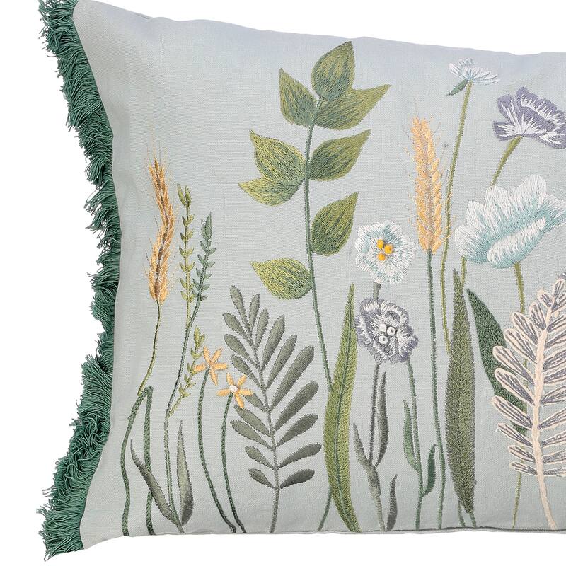 Embroidered Botanica Pillow With Fringe 12x20" On Sale Bed Bath